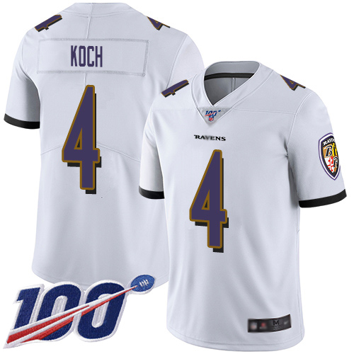 Baltimore Ravens Limited White Men Sam Koch Road Jersey NFL Football #4 100th Season Vapor Untouchable